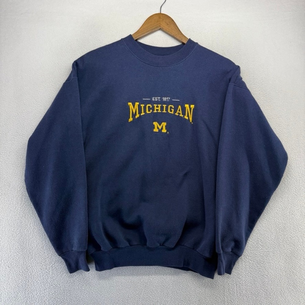 Vintage Michigan Wolverines Sweatshirt Mens medium blue Embroidered Crewneck 90s